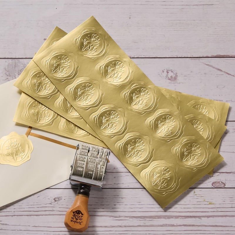 Homtable 300 Pieces Embossed Gold Foil Stickers Gold Stickers for Envelopes, Wedding Invitations, Christmas Greeting Cards Envelopes (Gold Magnolia) - Image 3